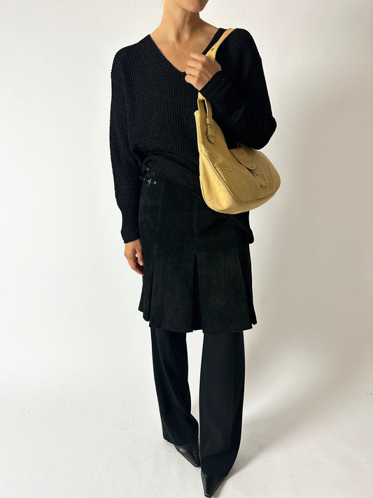 Pleated suede skirt | Black