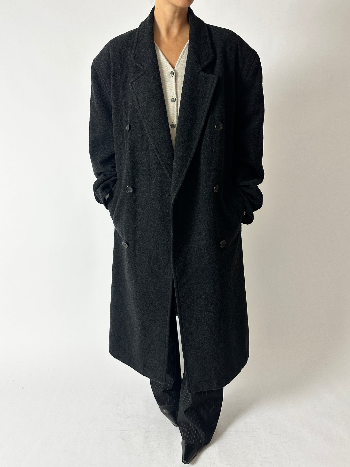 Belted wool coat | Anthracite