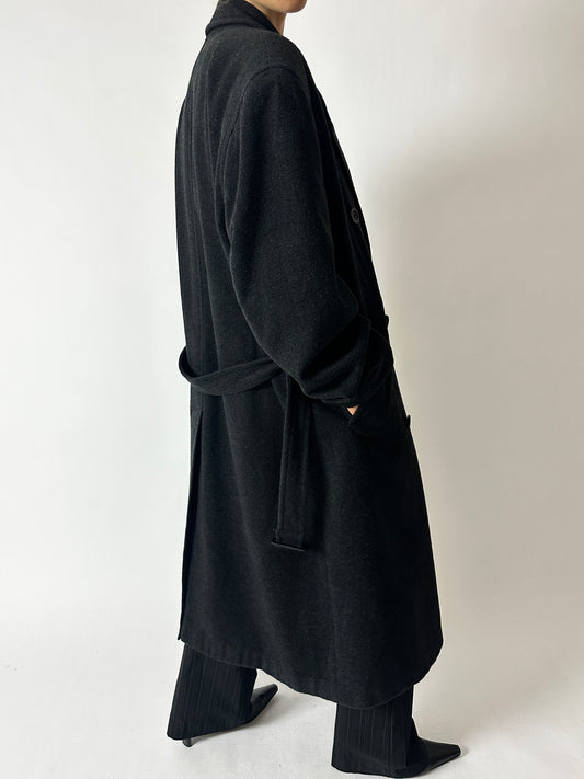 Belted wool coat | Anthracite