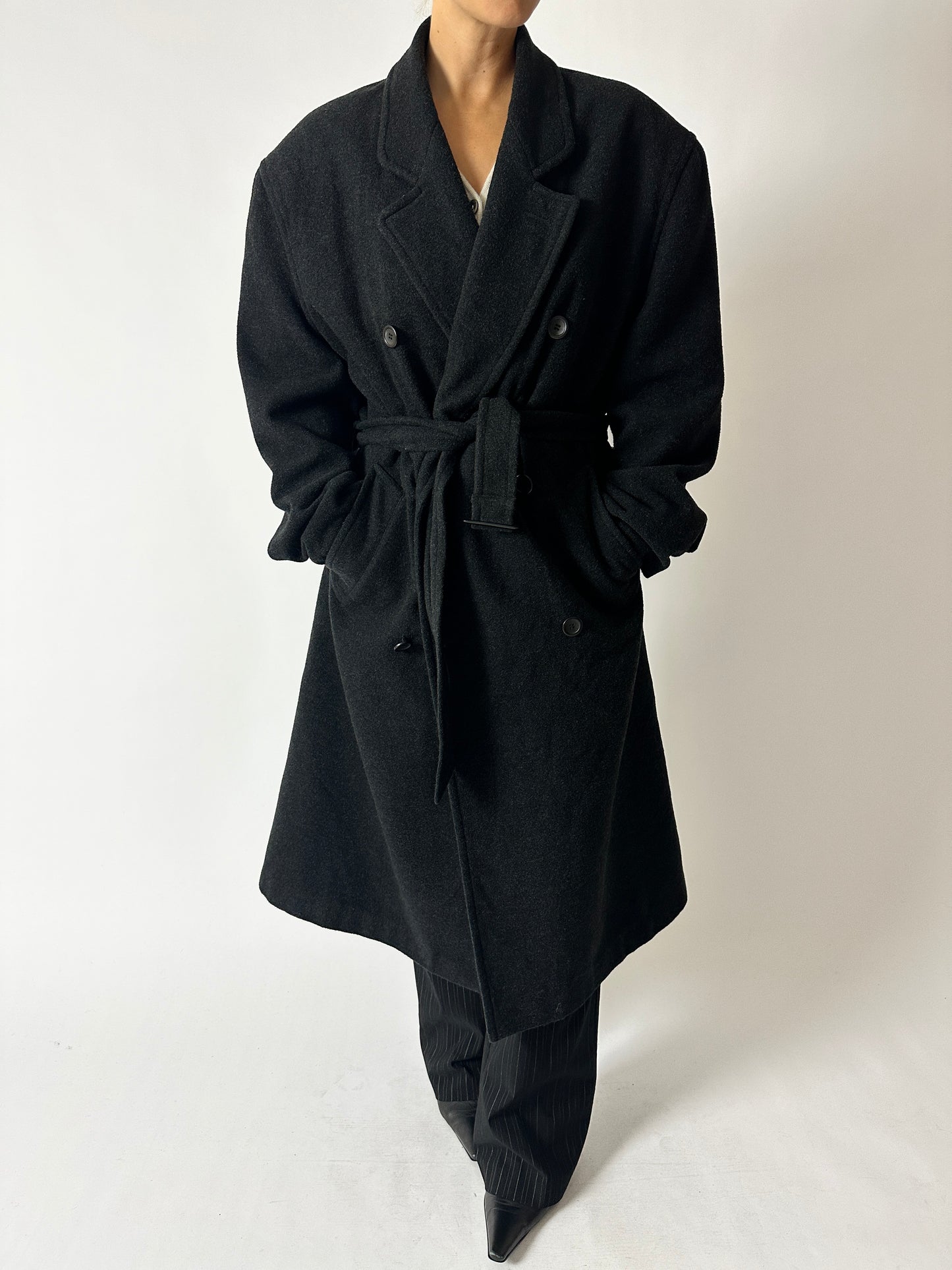 Belted wool coat | Anthracite