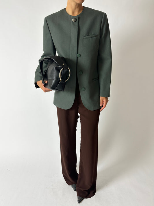 Collarless wool blazer | Sea green