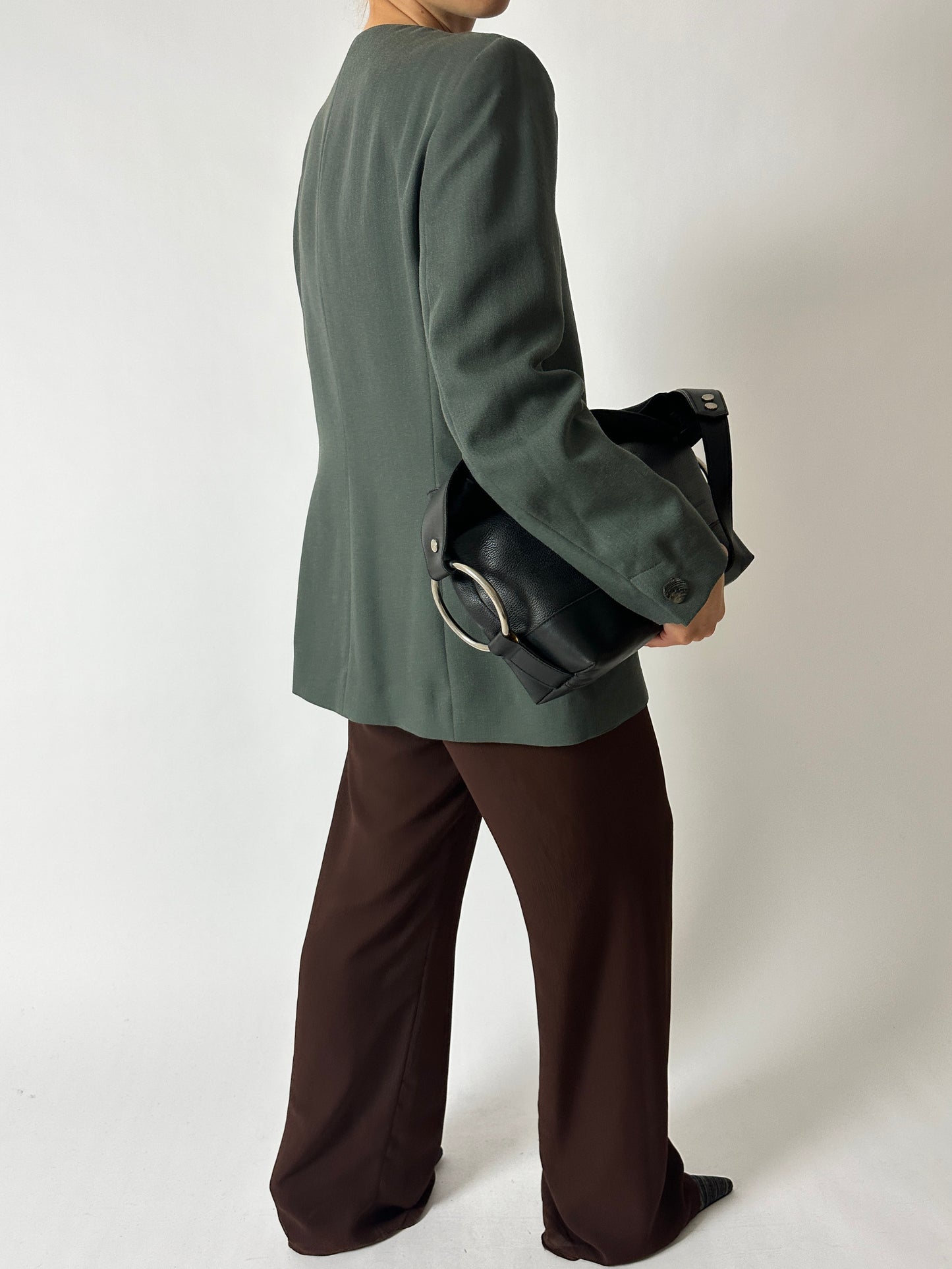 Collarless wool blazer | Sea green