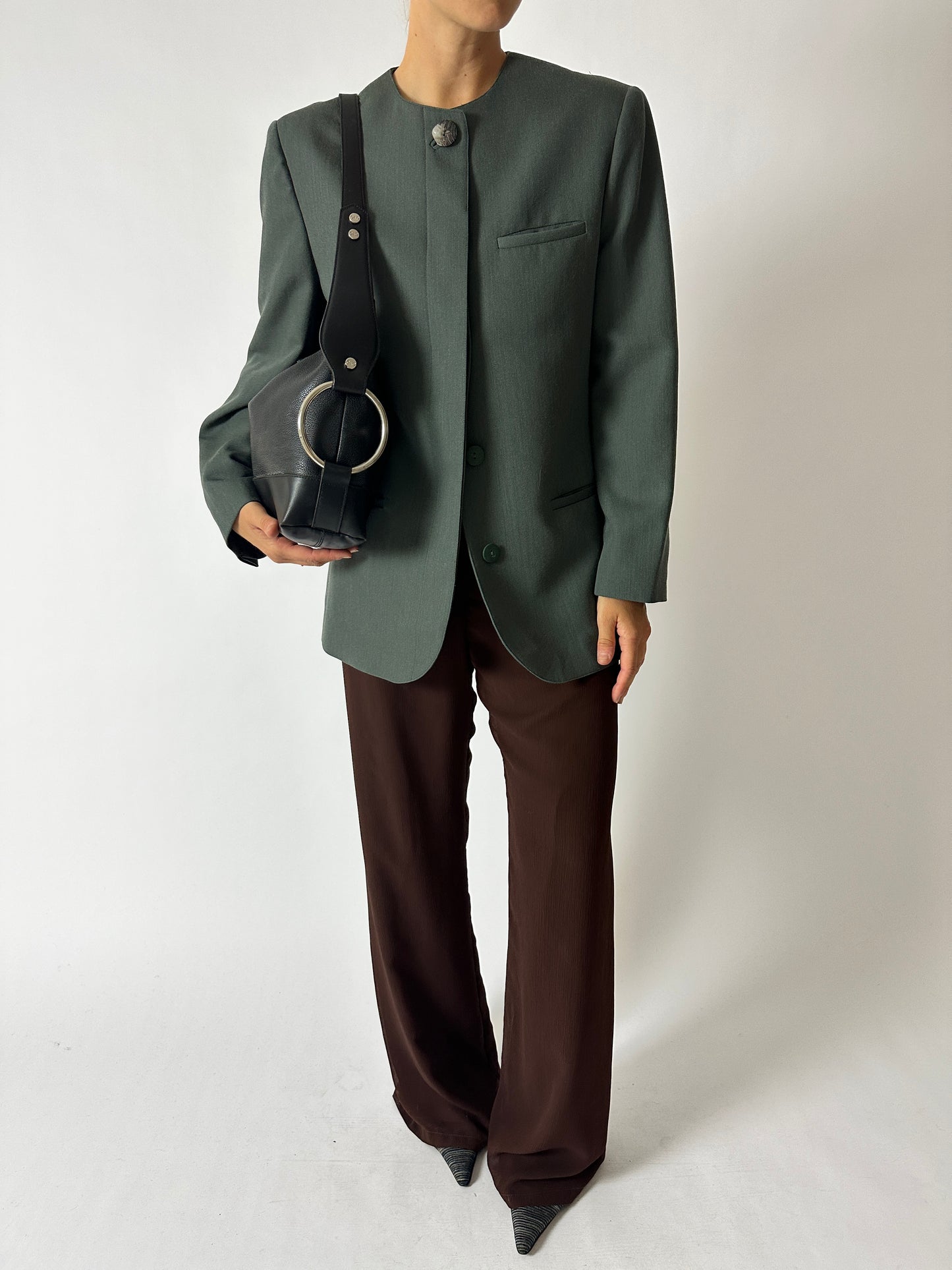 Collarless wool blazer | Sea green
