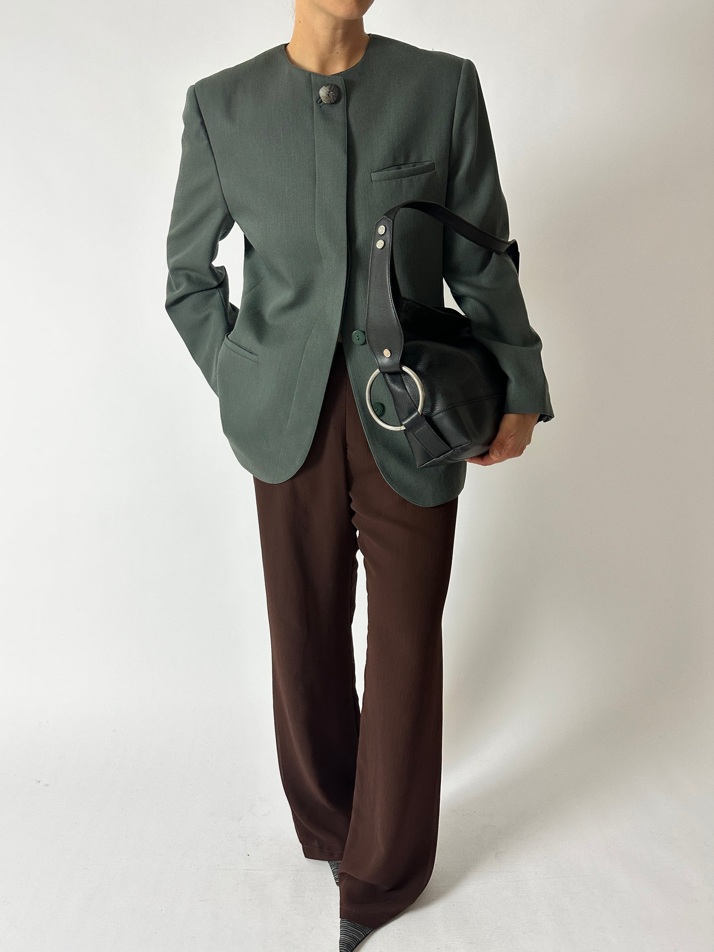 Collarless wool blazer | Sea green