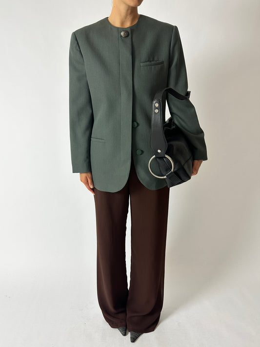 Collarless wool blazer | Sea green