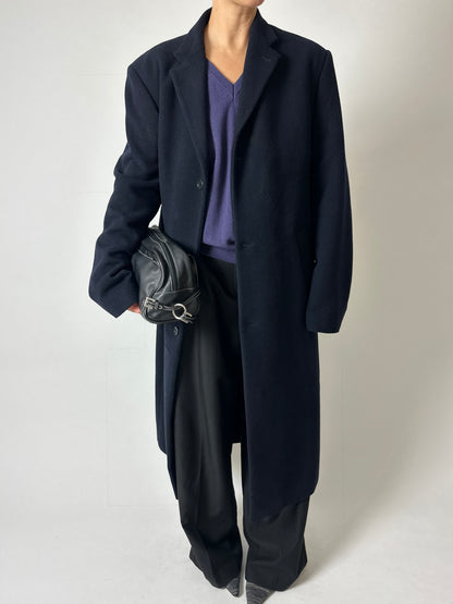 Long oversized wool coat | Dark Blue