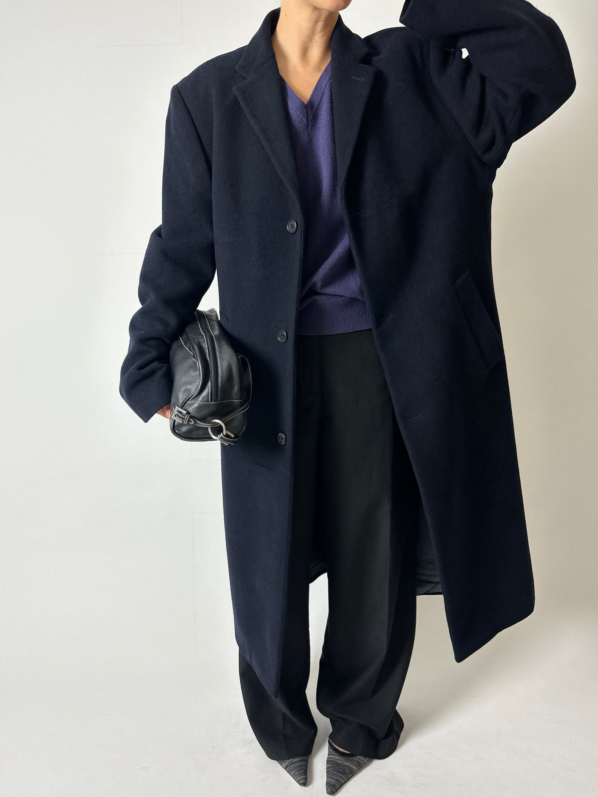 Long oversized wool coat | Dark Blue