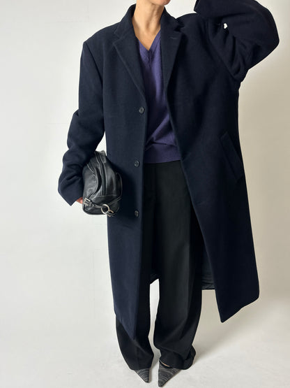 Long oversized wool coat | Dark Blue