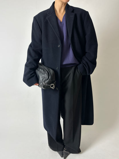 Long oversized wool coat | Dark Blue