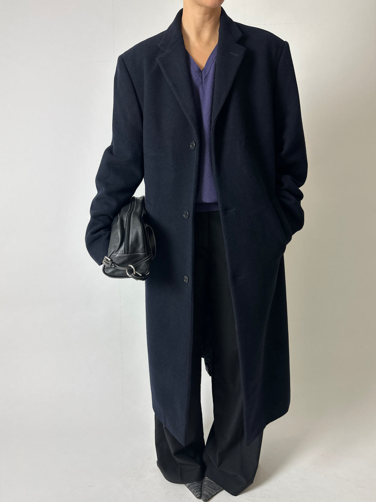 Long oversized wool coat | Dark Blue