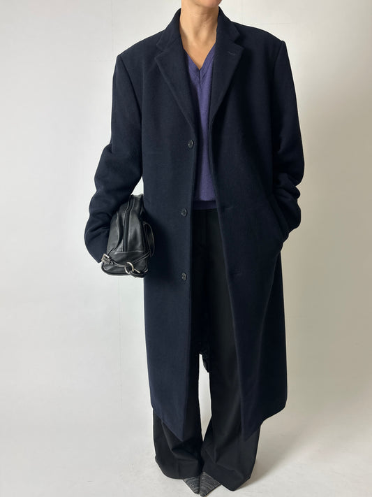 Long oversized wool coat | Dark Blue