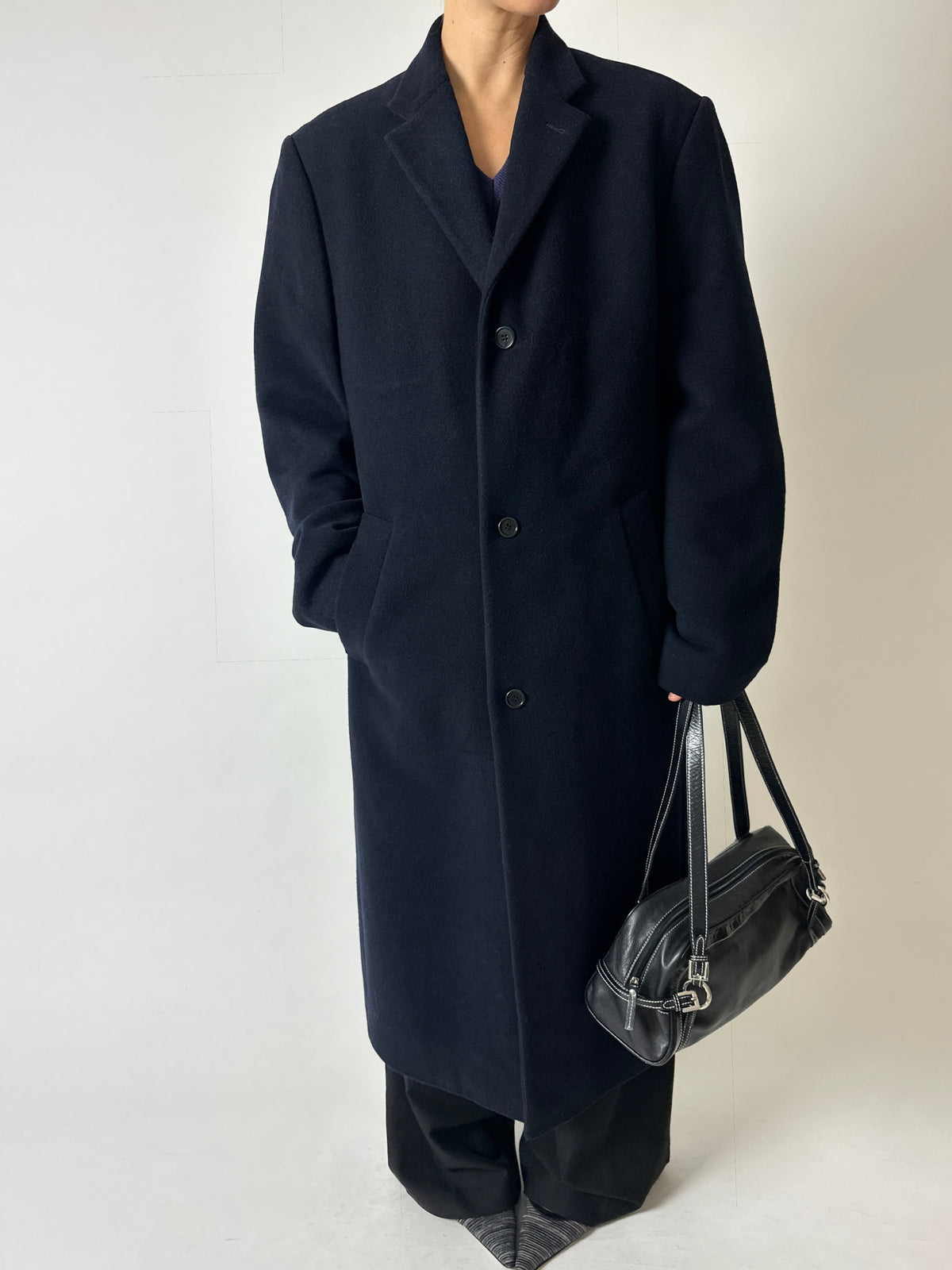 Long oversized wool coat | Dark Blue