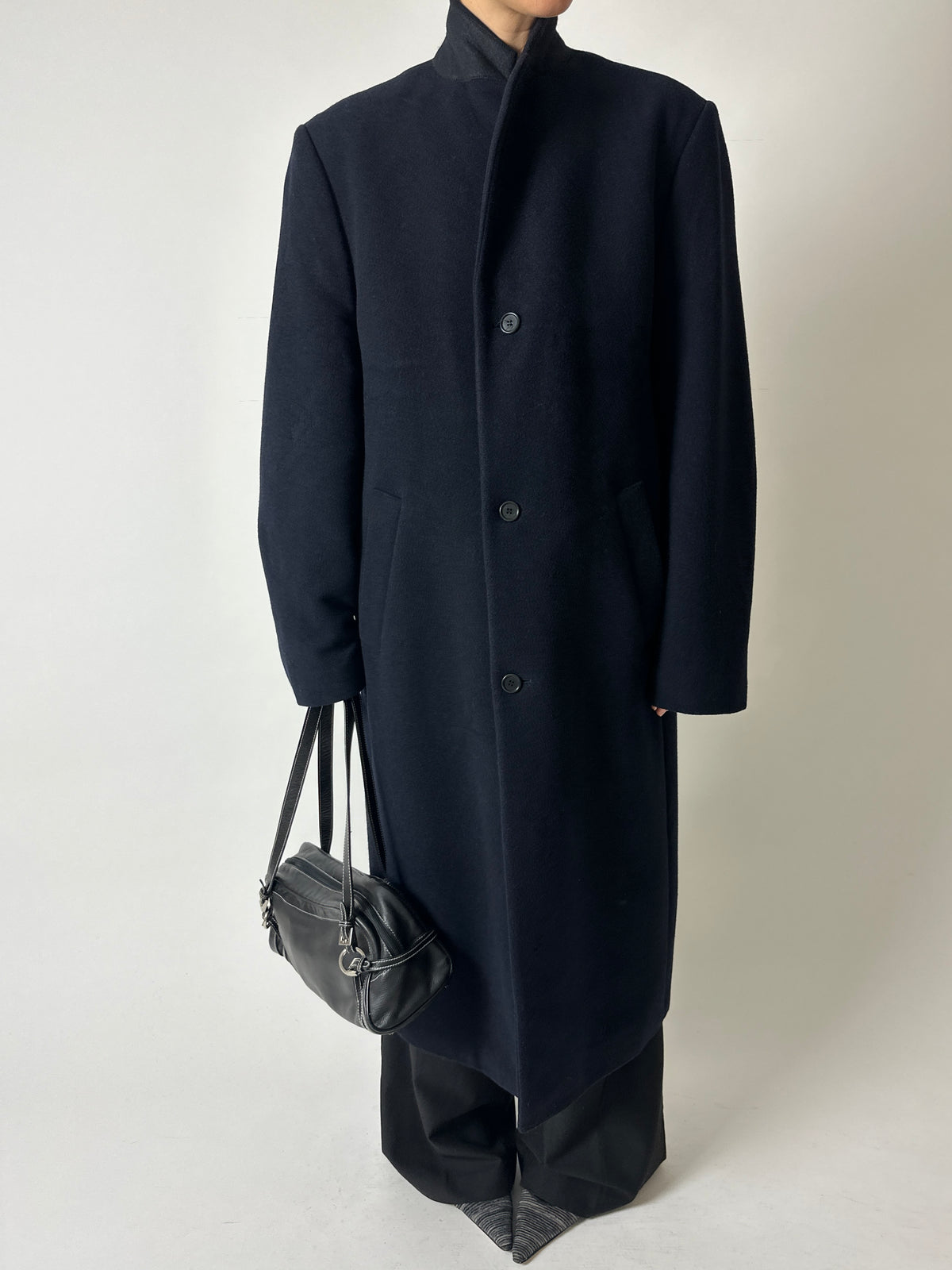 Long oversized wool coat | Dark Blue