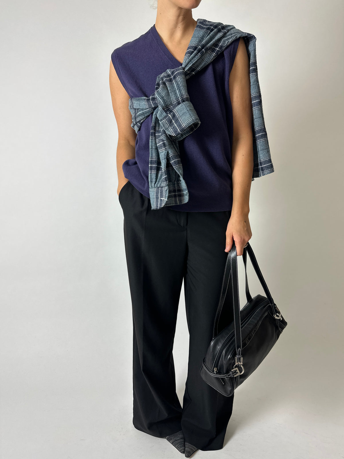 Checked wool blend overshirt | Blue