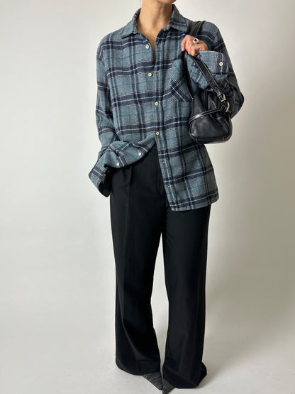 Checked wool blend overshirt | Blue