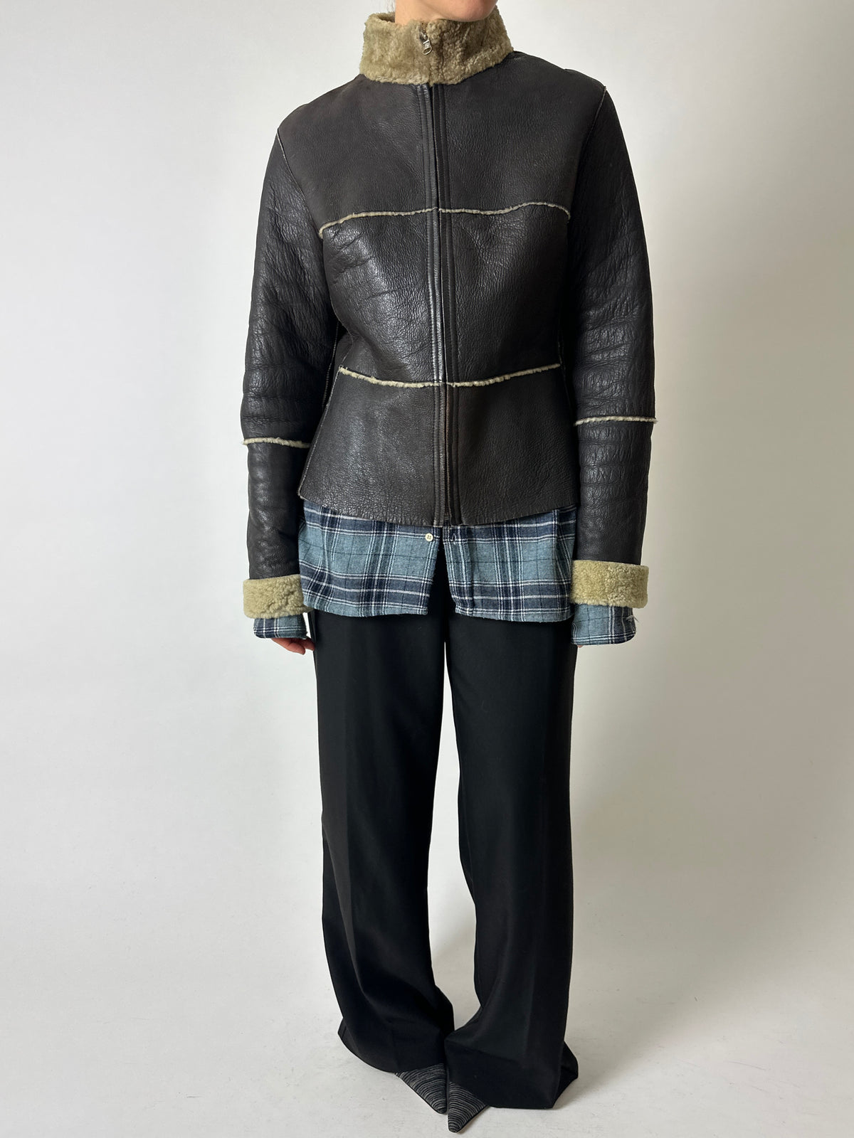 Checked wool blend overshirt | Blue