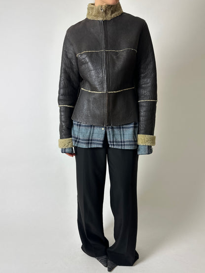 Fitted shearling jacket | Dark brown