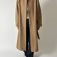 Long wool belted vintage coat in soft camel brown worn with wide leg dark grey denim and pointy vintage leather boots curated by NYN 
