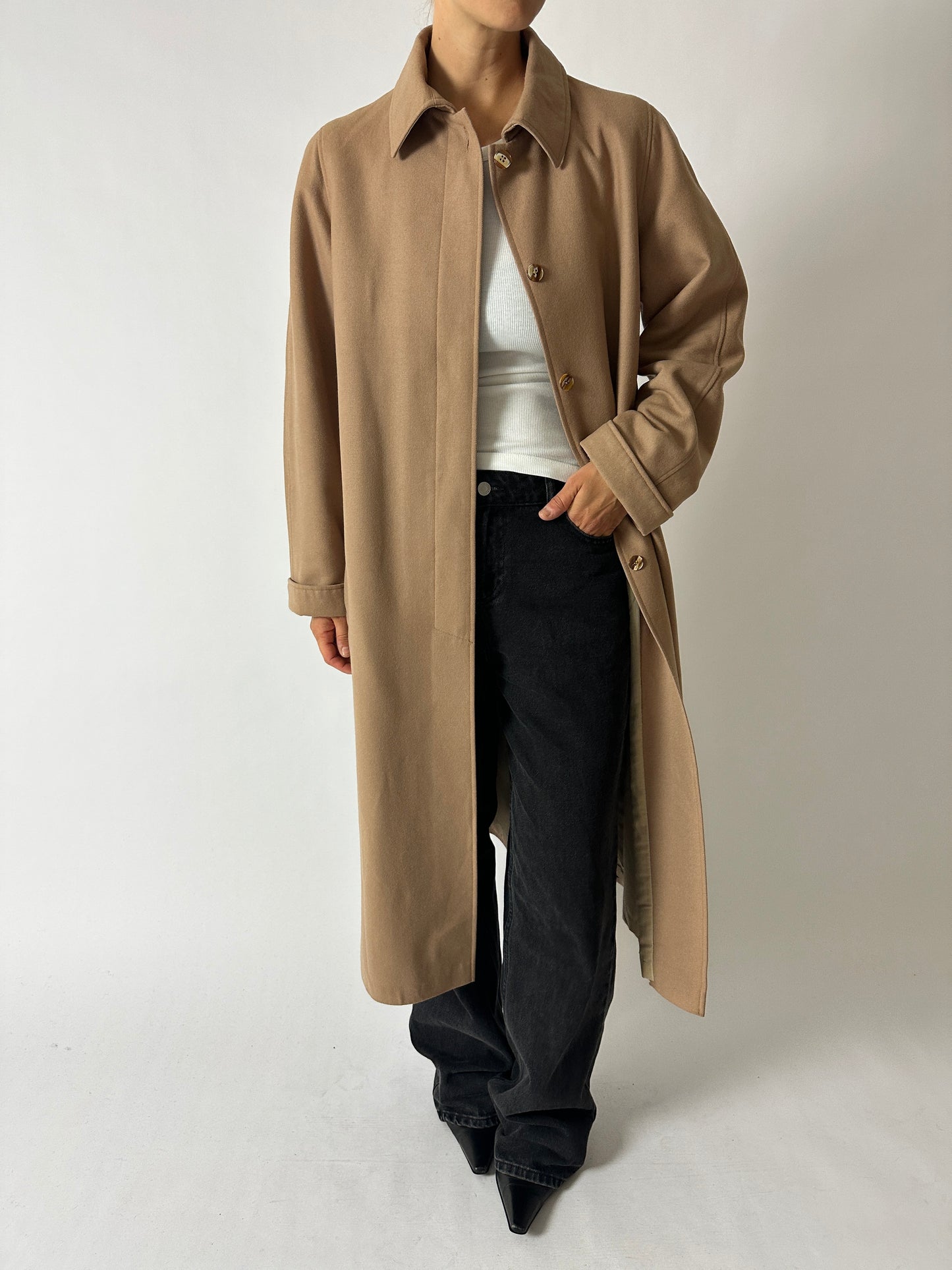 Belted wool coat | Soft camel