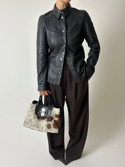 Fitted leather shirt | Black