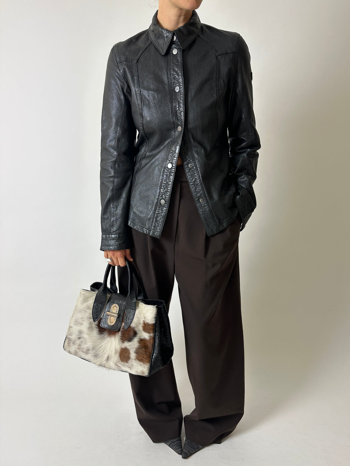 Fitted leather shirt | Black