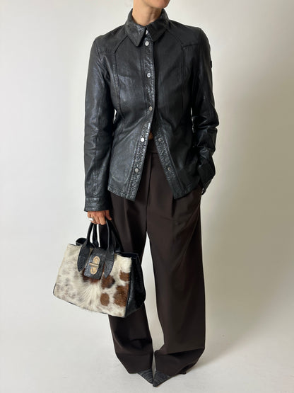 Fitted leather shirt | Black