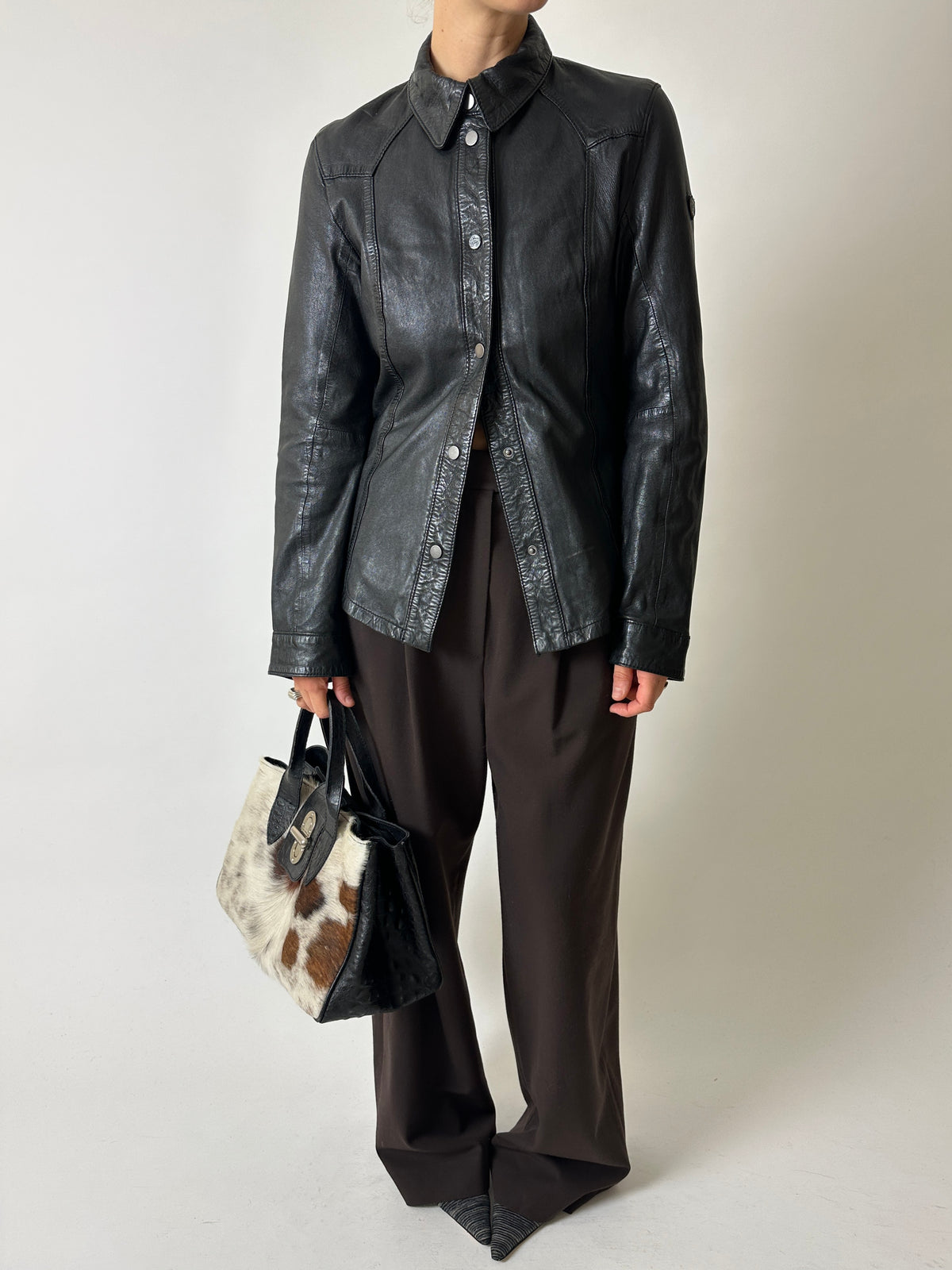 Fitted leather shirt | Black