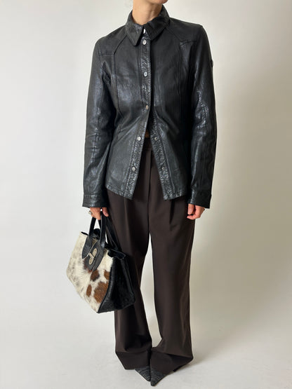 Fitted leather shirt | Black