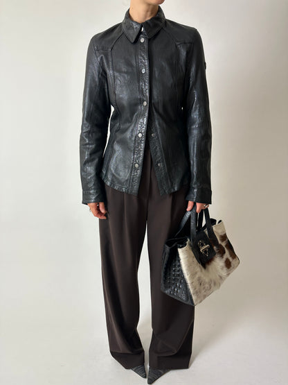 Fitted leather shirt | Black