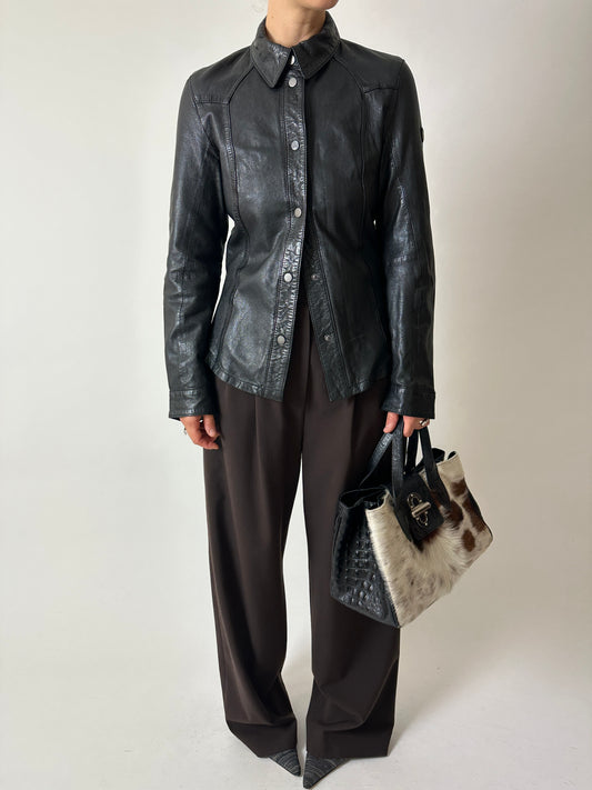 Fitted leather shirt | Black