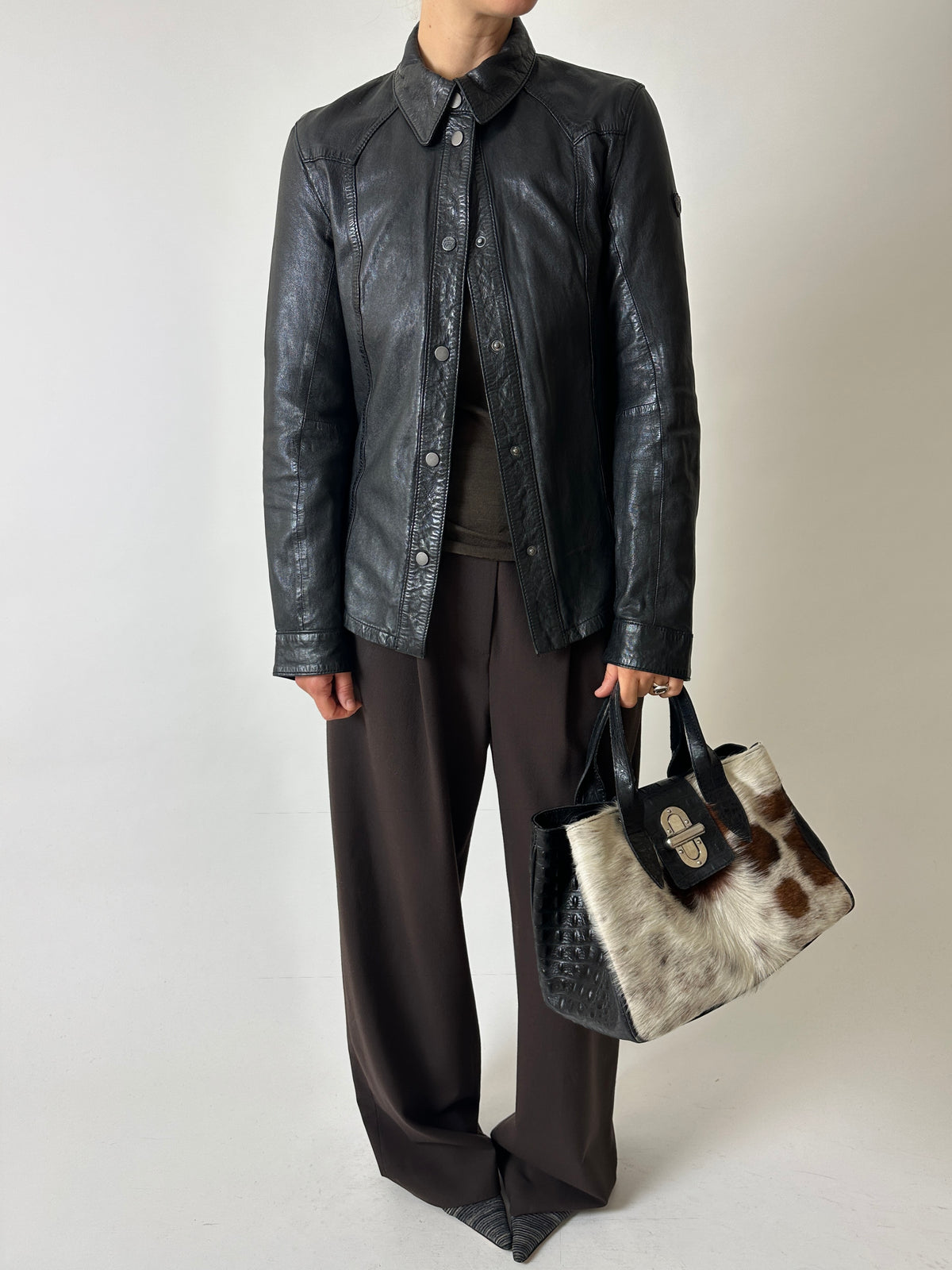 Fitted leather shirt | Black