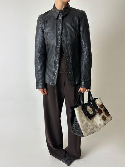 Fitted leather shirt | Black