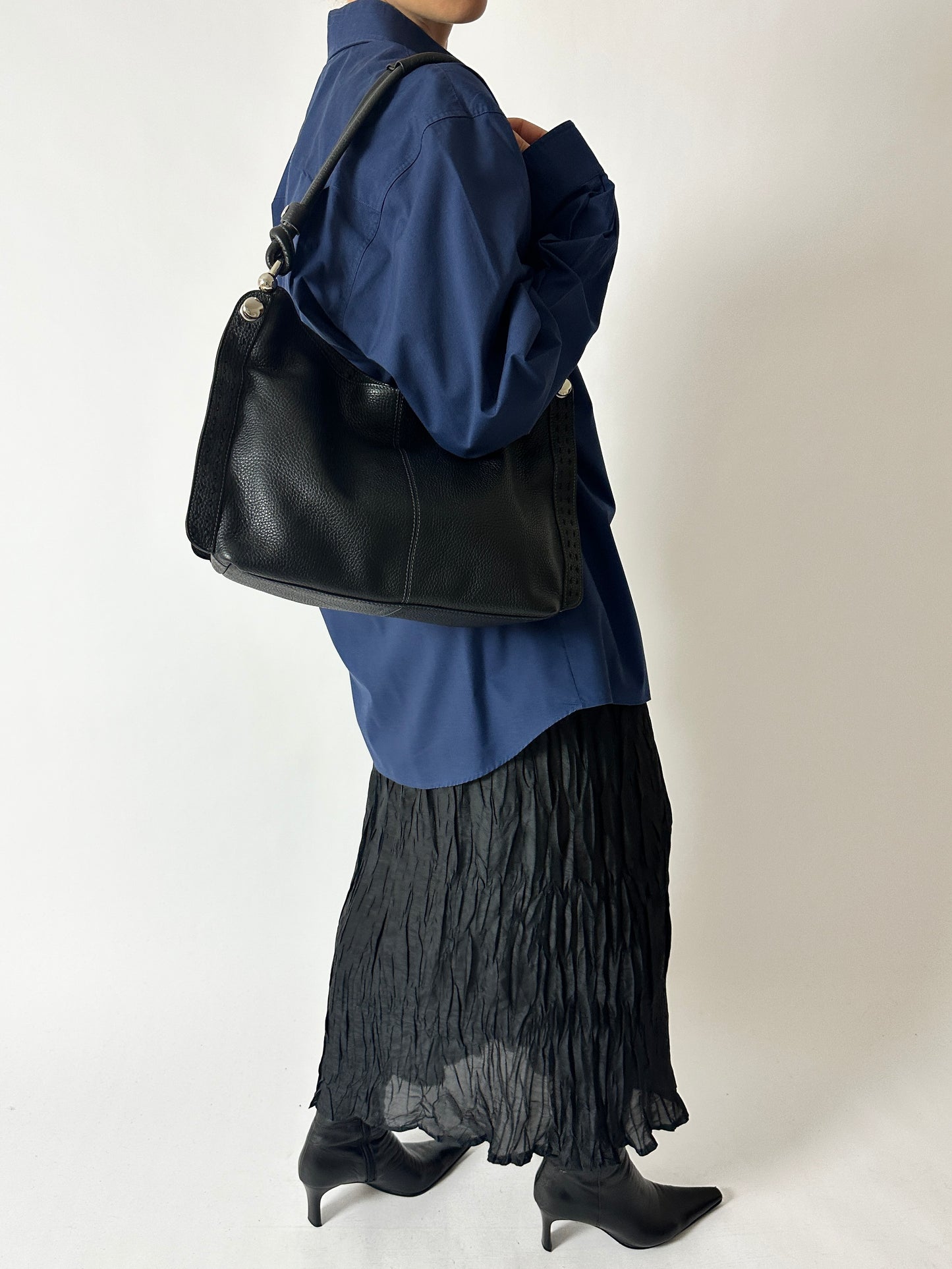 Crinkled silk skirt | Black