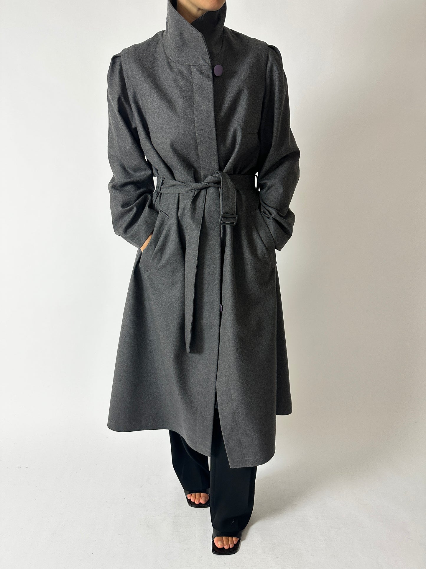 Belted wool coat | Grey