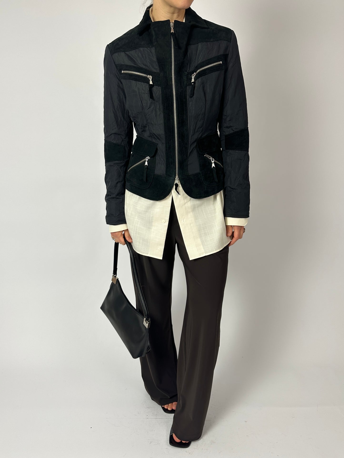 Fitted suede detail jacket | Black