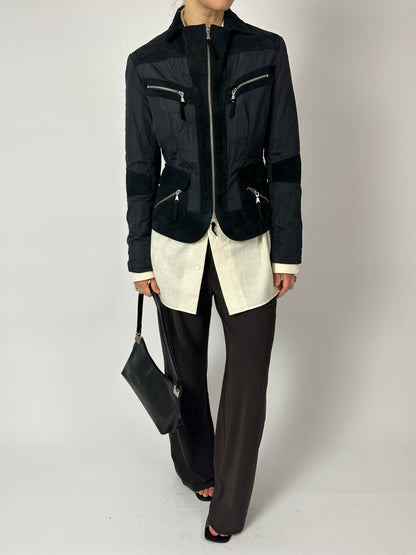 Fitted suede detail jacket | Black