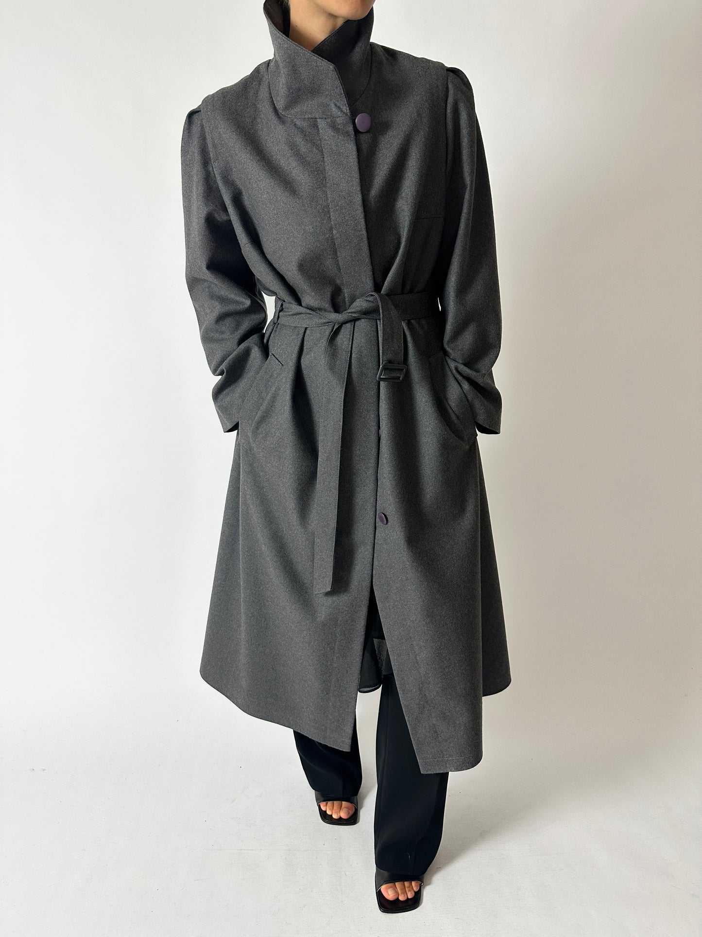 Belted wool coat | Grey