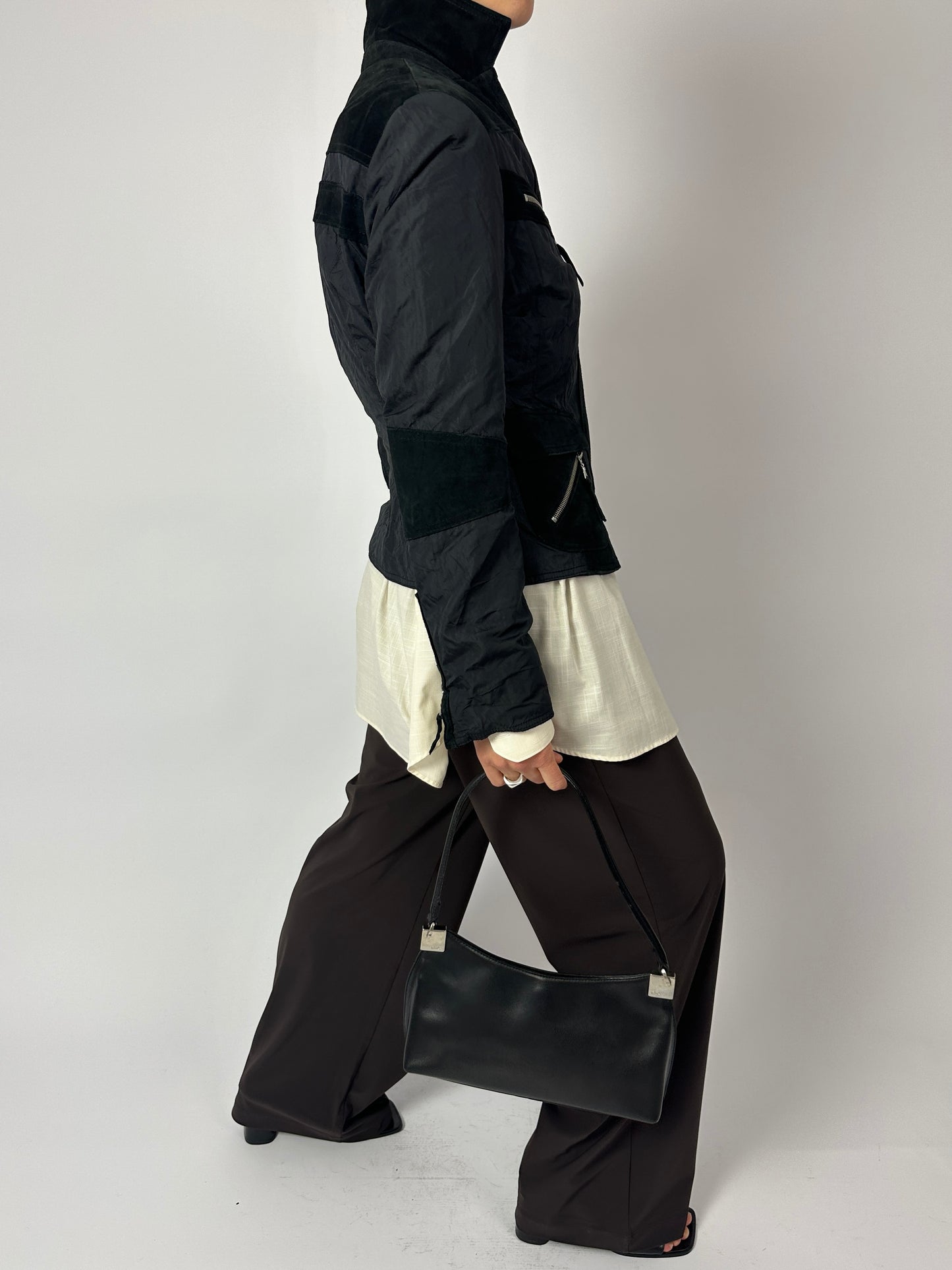 Fitted suede detail jacket | Black