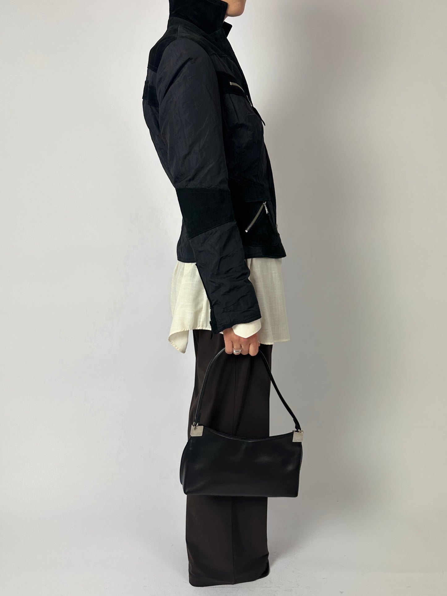 Fitted suede detail jacket | Black