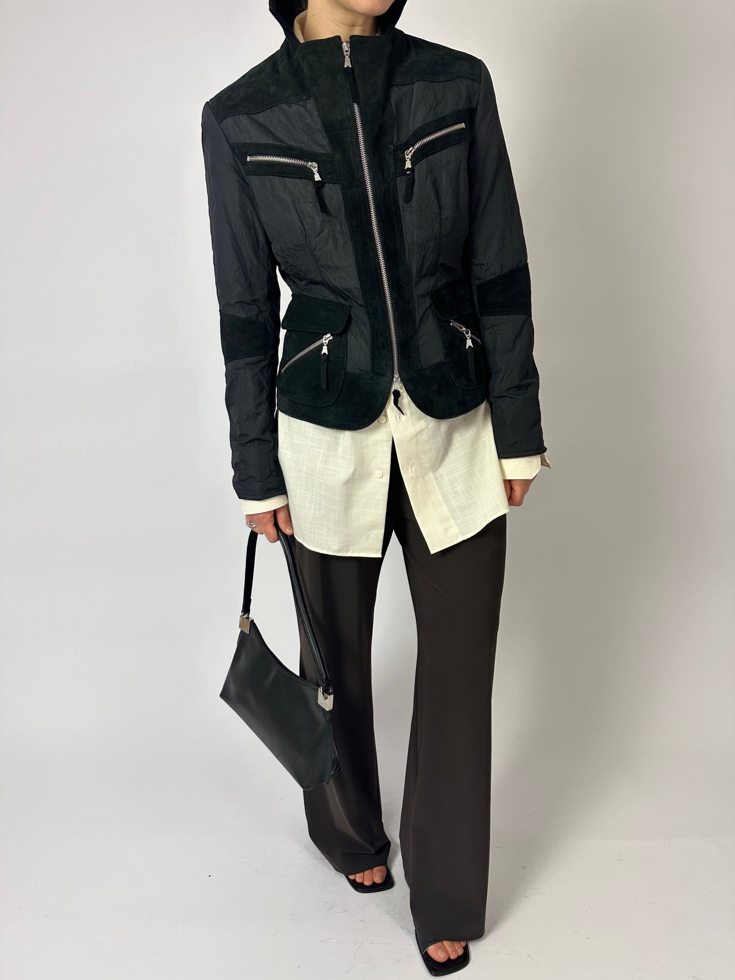 Fitted suede detail jacket | Black