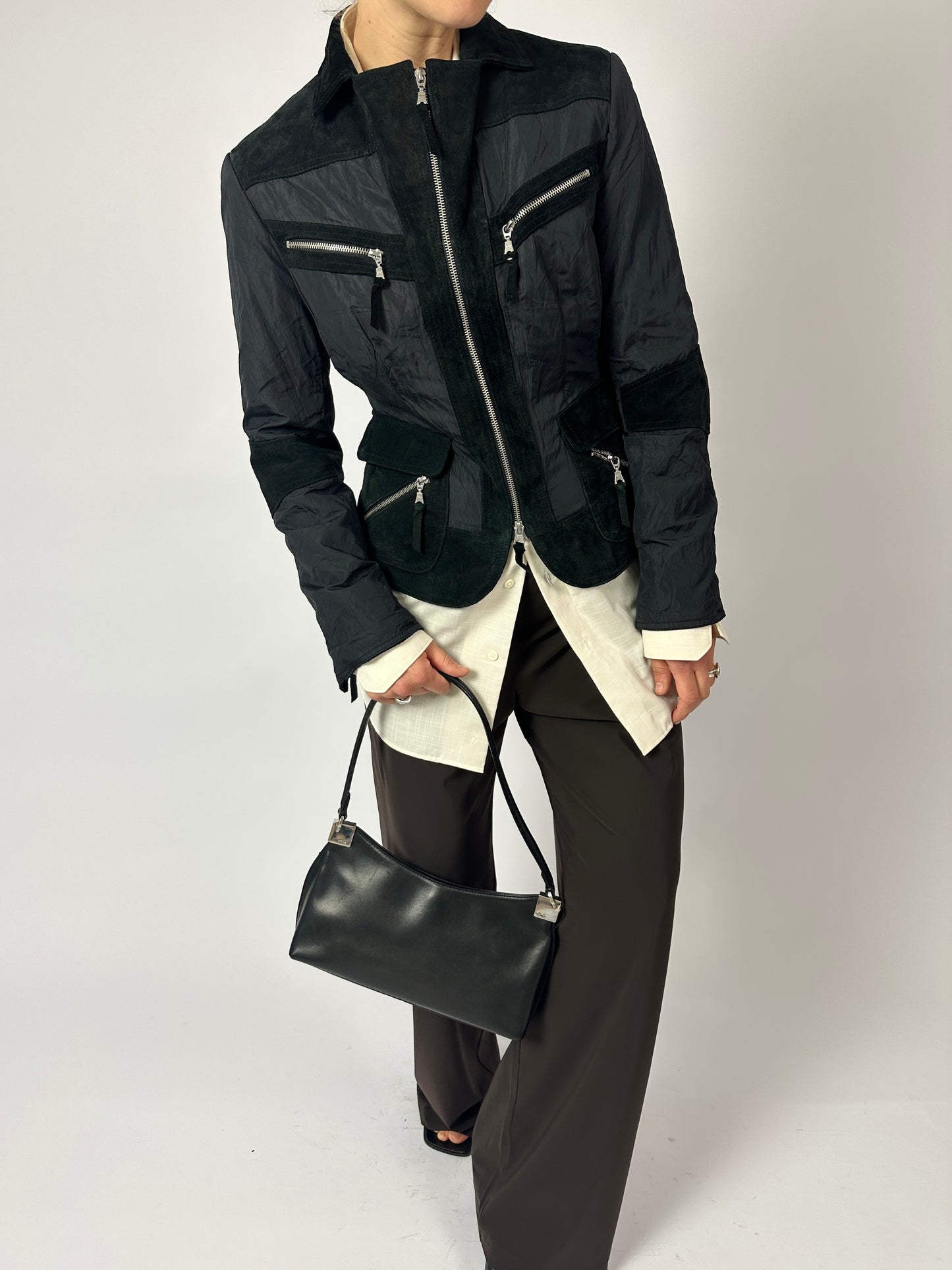 Fitted suede detail jacket | Black