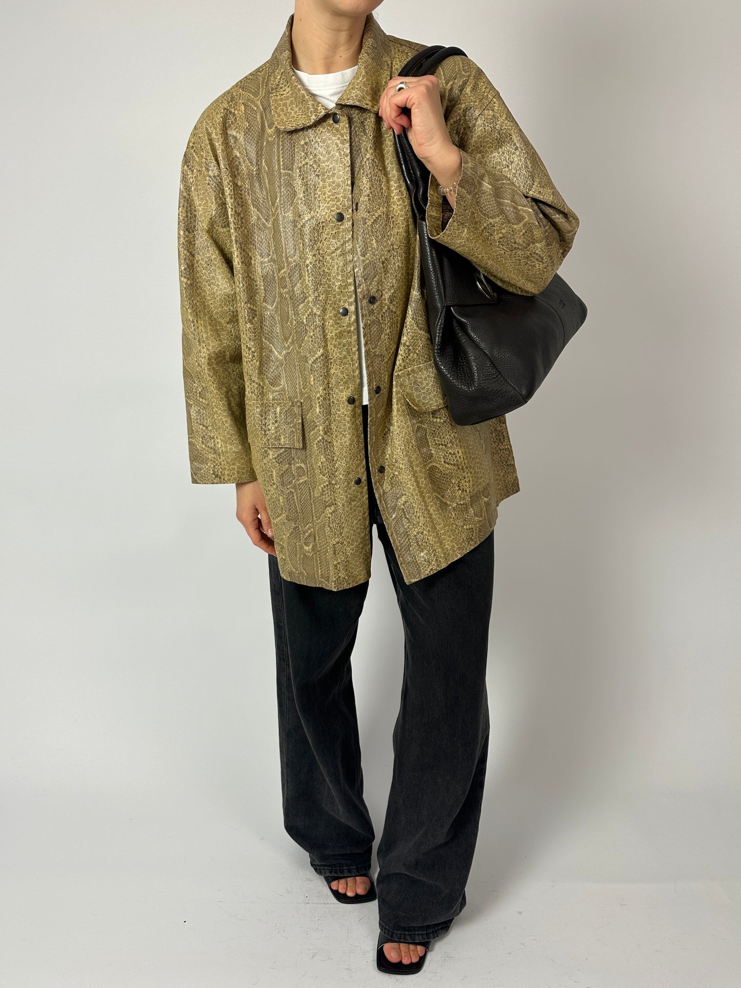 coated snake jacket | Beige