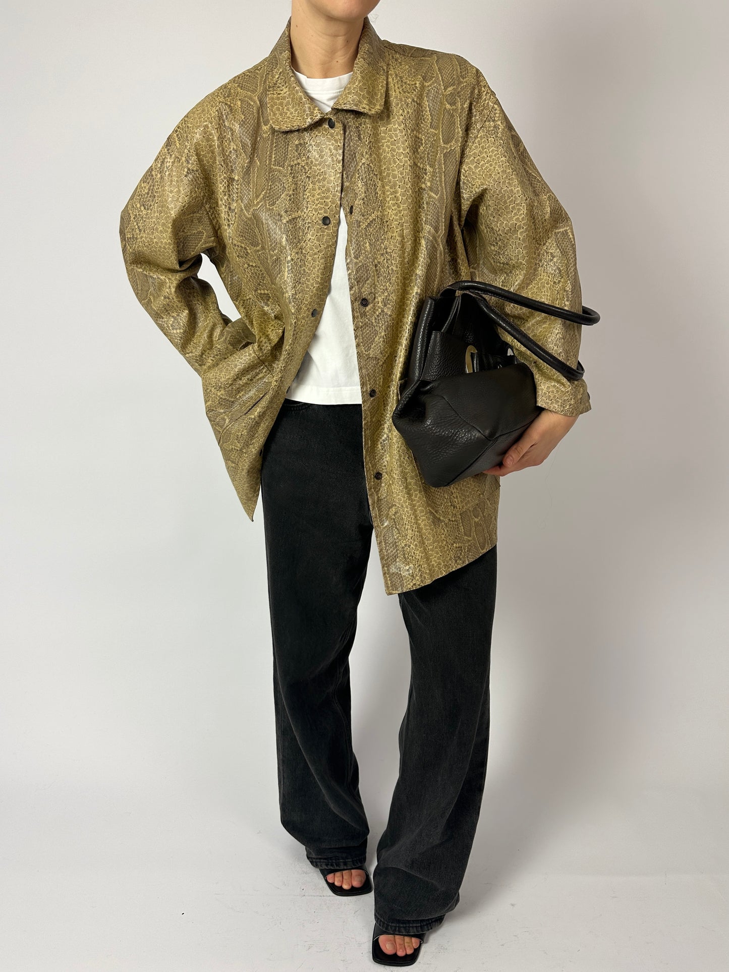 coated snake jacket | Beige
