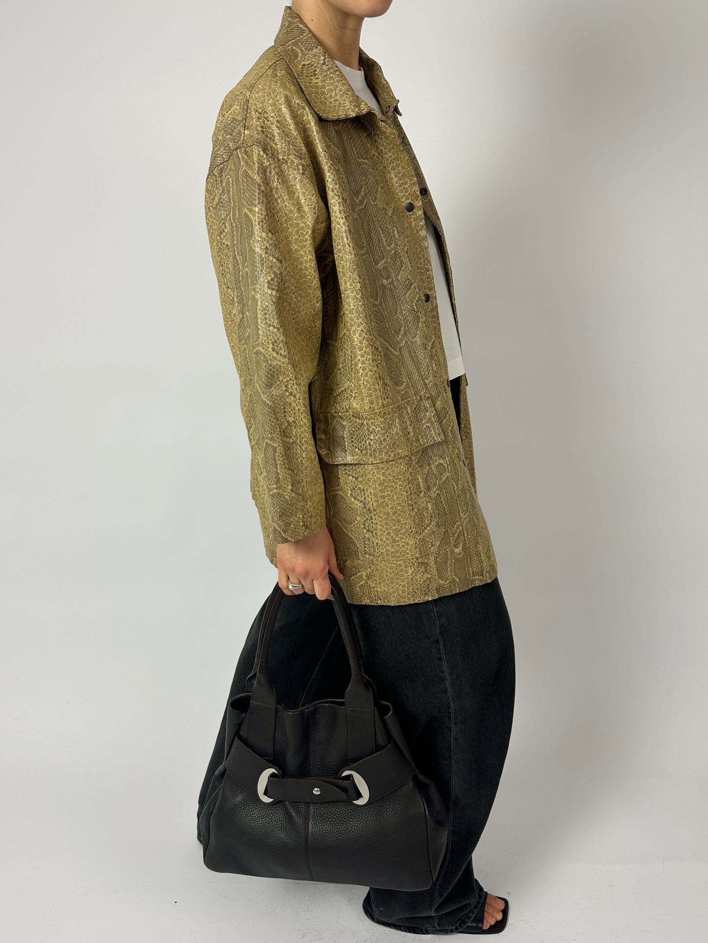 coated snake jacket | Beige