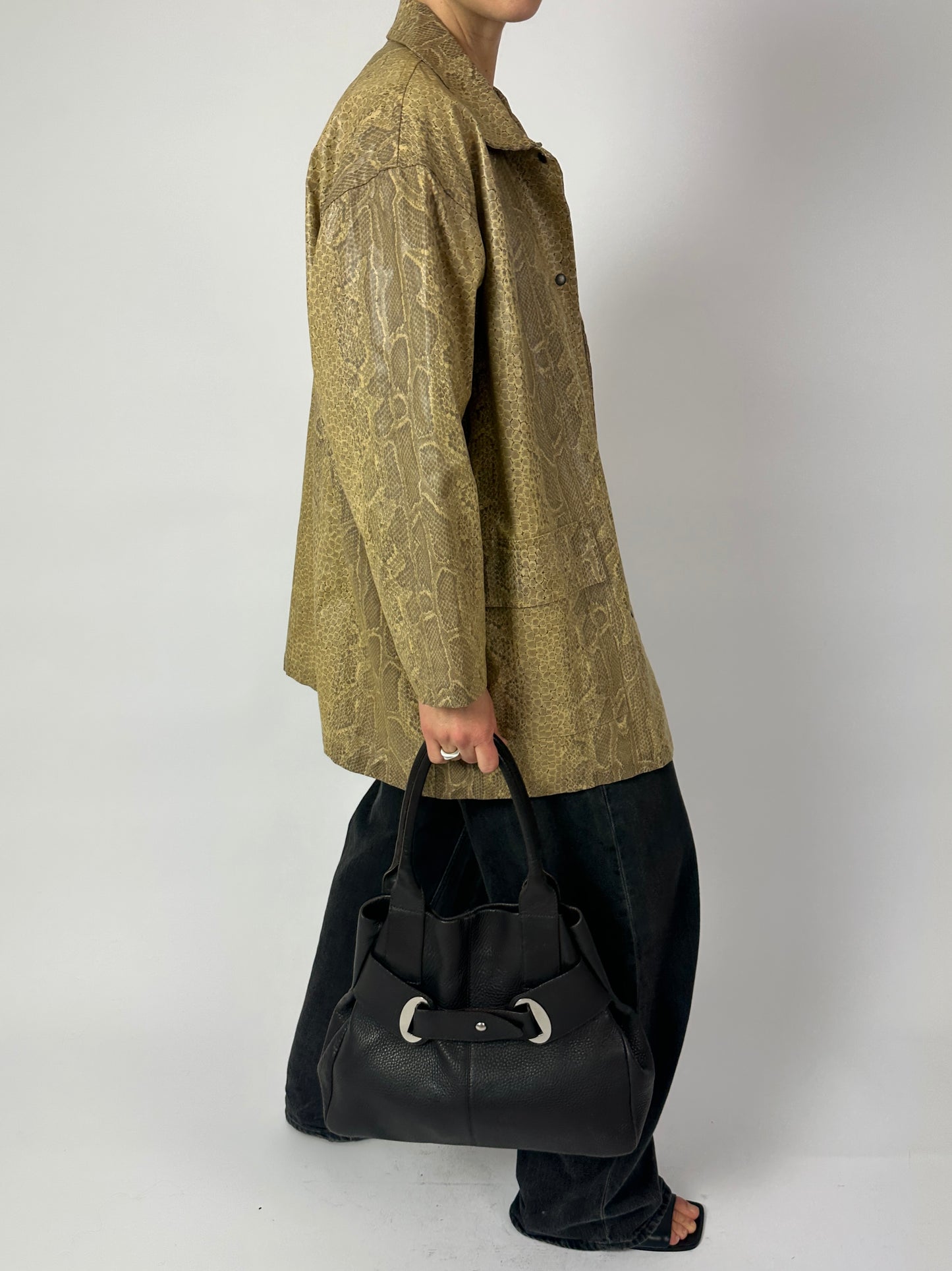 coated snake jacket | Beige