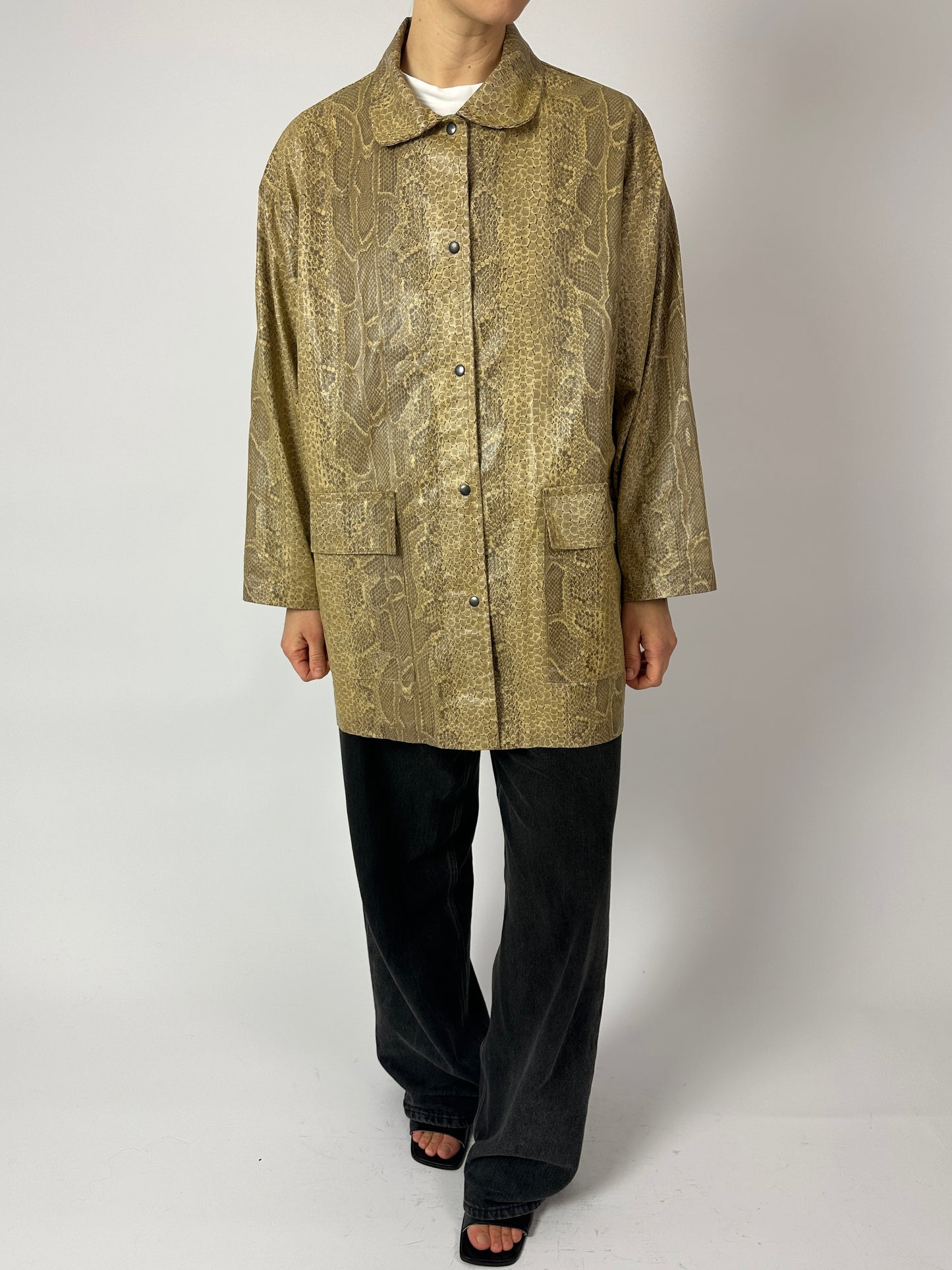 coated snake jacket | Beige