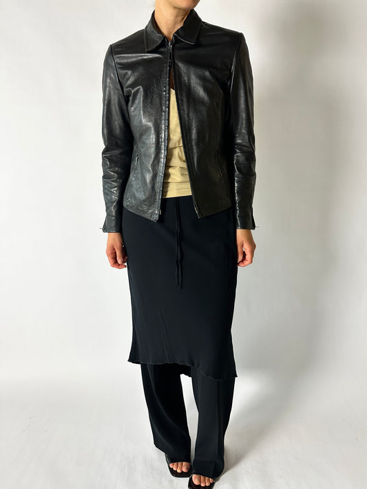 Leather zip jacket | Black