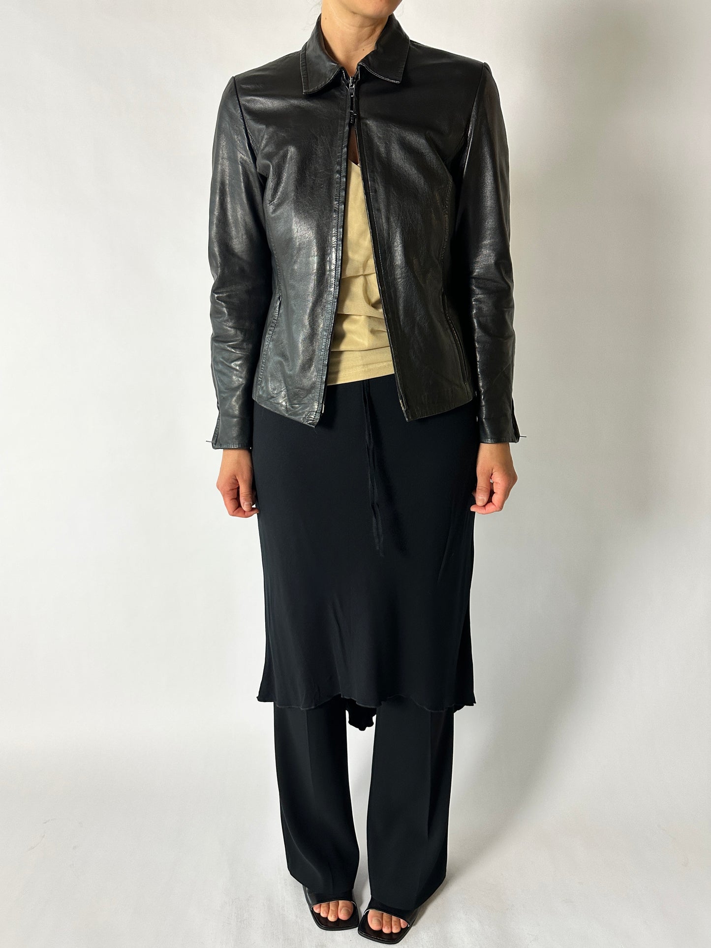 Leather zip jacket | Black