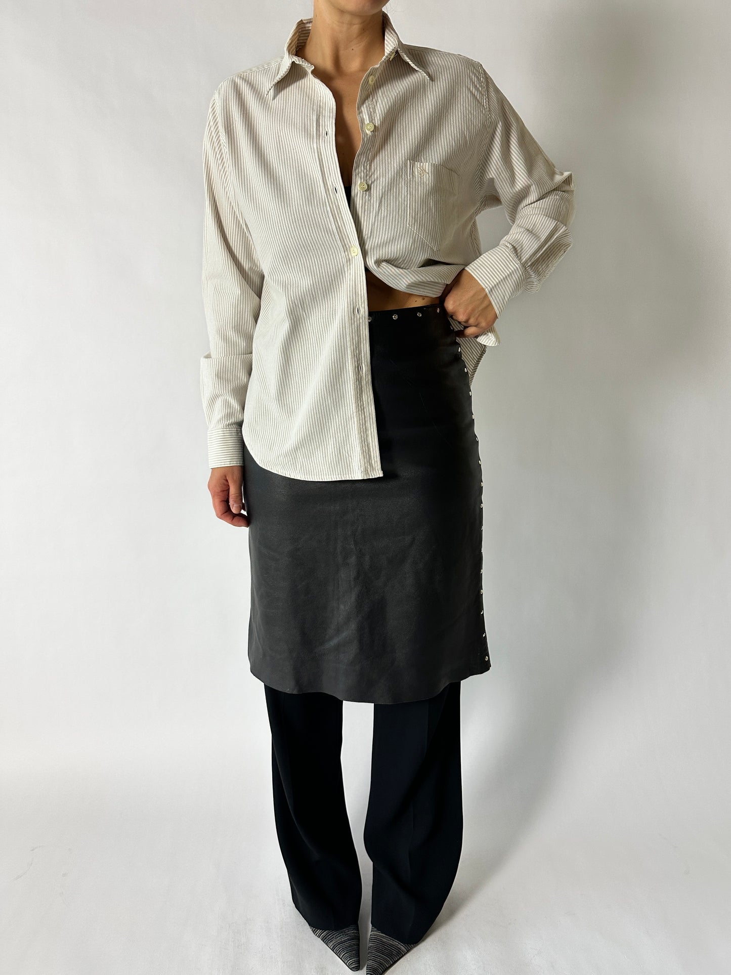 Leather midi skirt | Black