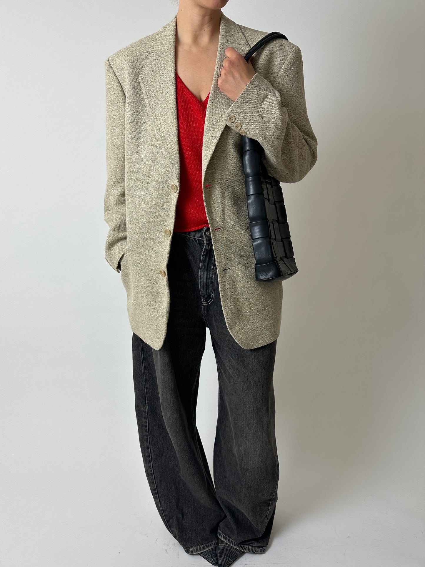 Oversized woven blazer | Dark butter